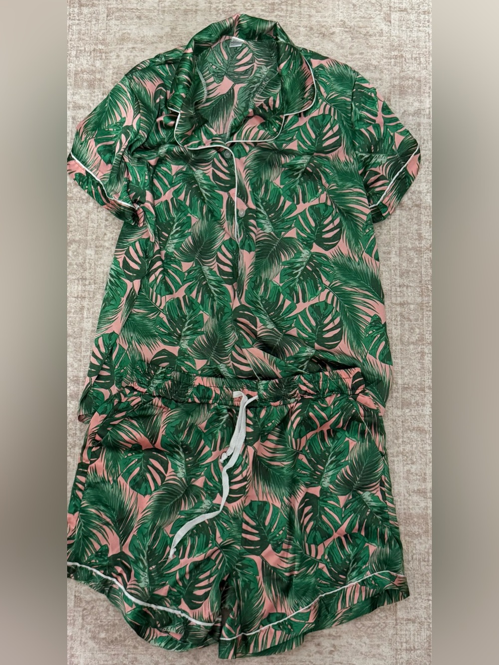 Tropical Leaf Pink and Green Pajama Set
